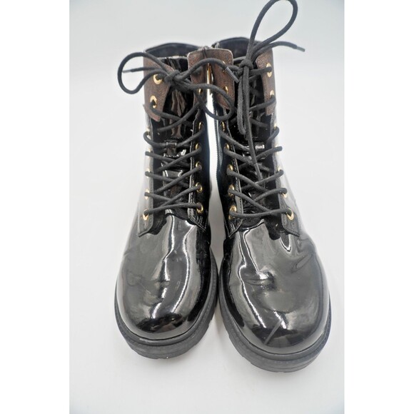 MICHAEL KORS Alistair Signature Monogram Combat Lug Sole Black Leather Boot 10M - Picture 5 of 15